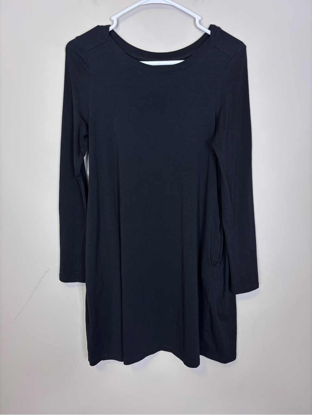 Pact Black Organic Cotton Long-Sleeve A-Line Dress with Pockets Small